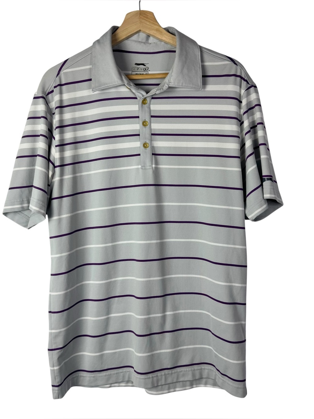 Slazenger Gray Purple Stripe Short Sleeve Golf Short Sleeve Polo M